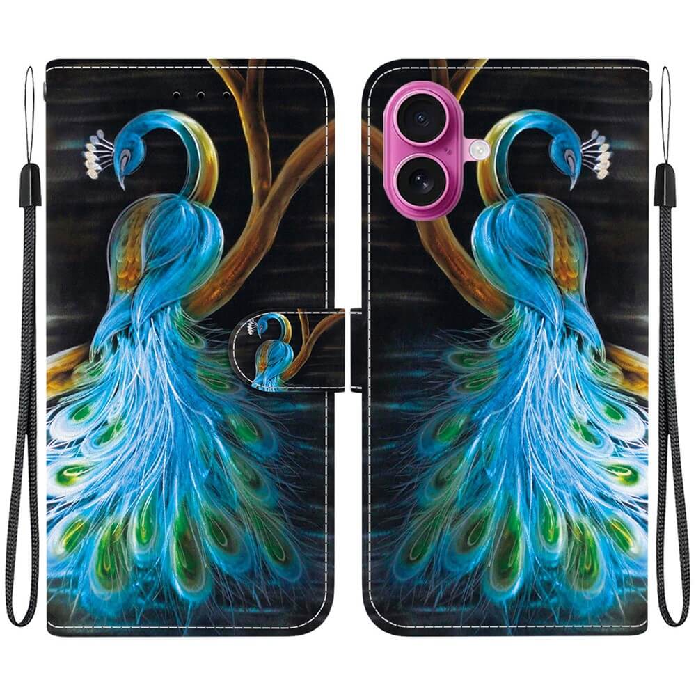 Cover-Discount iPhone 17 Tasche Hülle mit Motiv: Zwei elegante Pfauen auf Ästen bieten stilvollen Schutz für dein Handy.