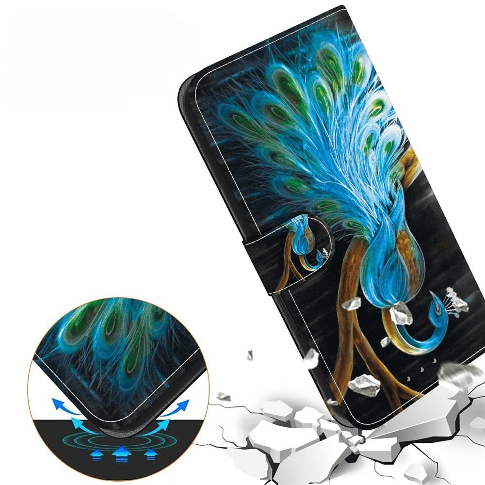 Cover-Discount iPhone 17 - Tasche Hülle mit Motiv: Stoßfeste Hülle mit leuchtend blauem Pfauendesign, rissiger Oberflächenoptik und Pfeil-Akzenten - eine Kombination aus stilvollem Flair und zuverlässigem Schutz.