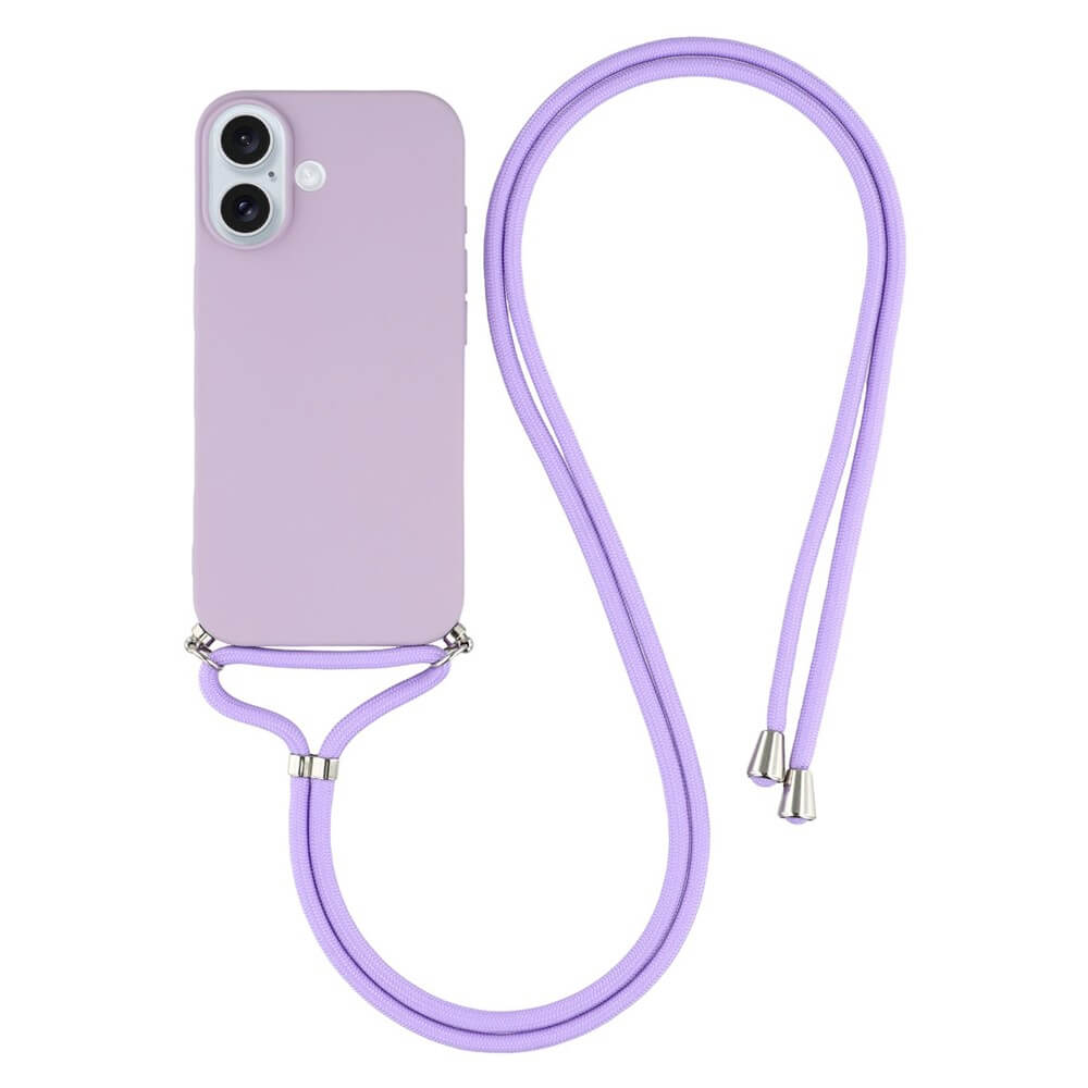 Die Cover-Discount iPhone 17 - Hülle mit Umhängeband verfügt über eine lavendelfarbene TPU-Silikonhülle und ein passendes langes Umhängeband, das eine stilvolle und bequeme Möglichkeit bietet, Ihr Telefon um den Hals zu tragen.