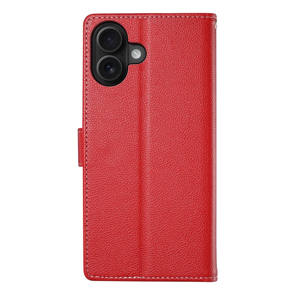 Das Cover-Discount iPhone 17 Leder Etui Hülle Struktura Design ist eine rote Ledertasche mit Kameraausschnitten, abgebildet auf weißem Hintergrund.
