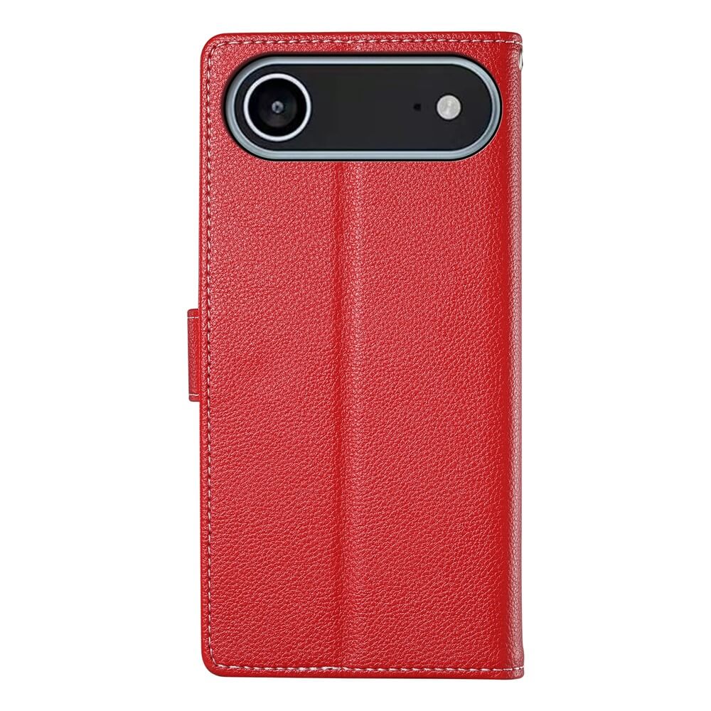 Das Cover-Discount iPhone 17 Air - Leder Etui Hülle Struktura Design ist eine rote Ledertasche mit Kameraausschnitt, die von hinten auf weißem Hintergrund abgebildet ist und stilvollen Schutz und Eleganz für Ihr Gerät vereint.