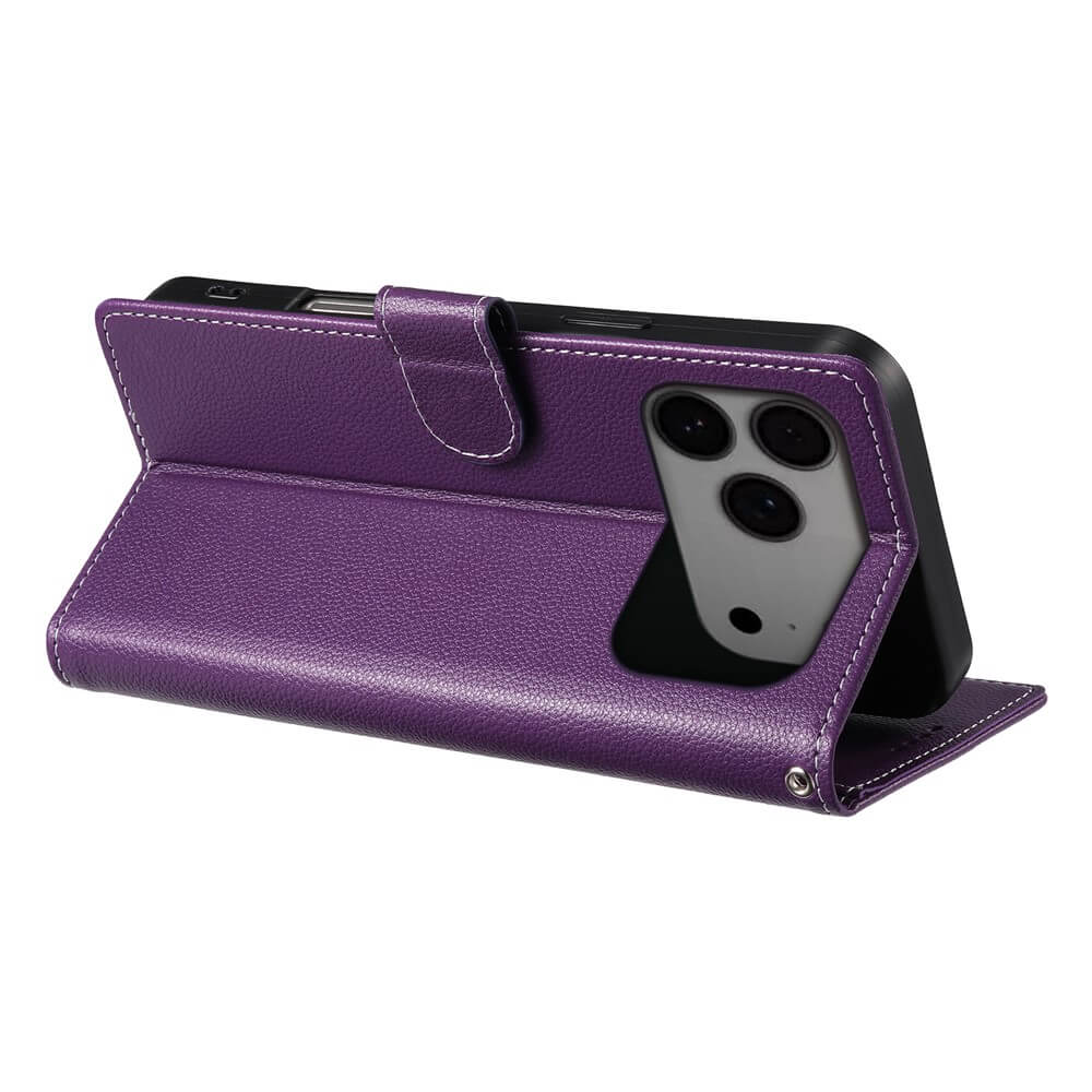 Die Cover-Discount iPhone 17 Pro Max - Leder Etui Hülle Struktura Design bietet Brieftaschenfunktion, Stand-Funktion und passt perfekt für das Triple-Kamera-Smartphone.