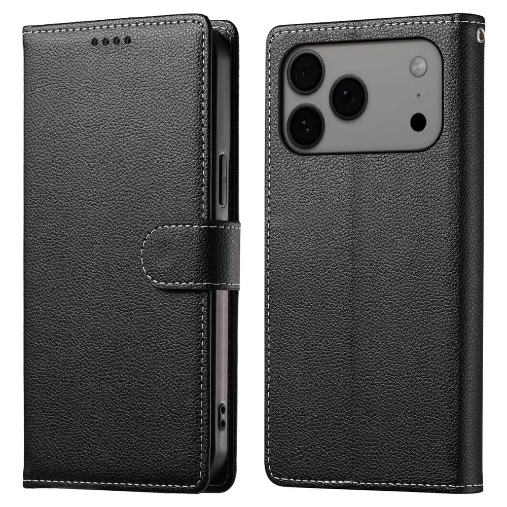 Cover-Discount iPhone 17 Pro Max - Leder Etui Hülle Struktura Design: Elegantes Klappcase mit Brieftaschenfunktion, sicherem Magnetverschluss und stilvoller Vorder- und Rückansicht.