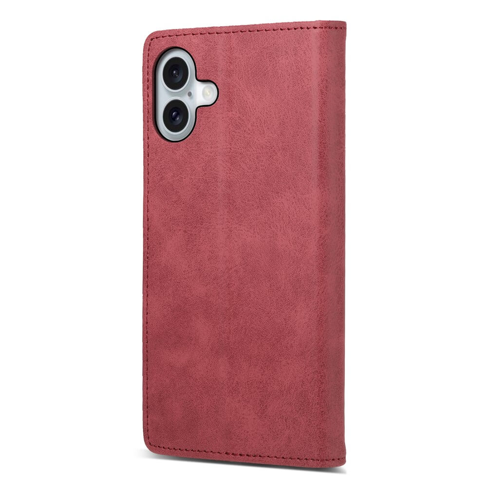Das iPhone 17 - Flip Case mit RFID Blocker von Cover-Discount in Rosé mit strukturierter Oberfläche, sichtbarem Kameraausschnitt und praktischem RFID-Schutz steht aufrecht und vereint Stil sowie Sicherheit.