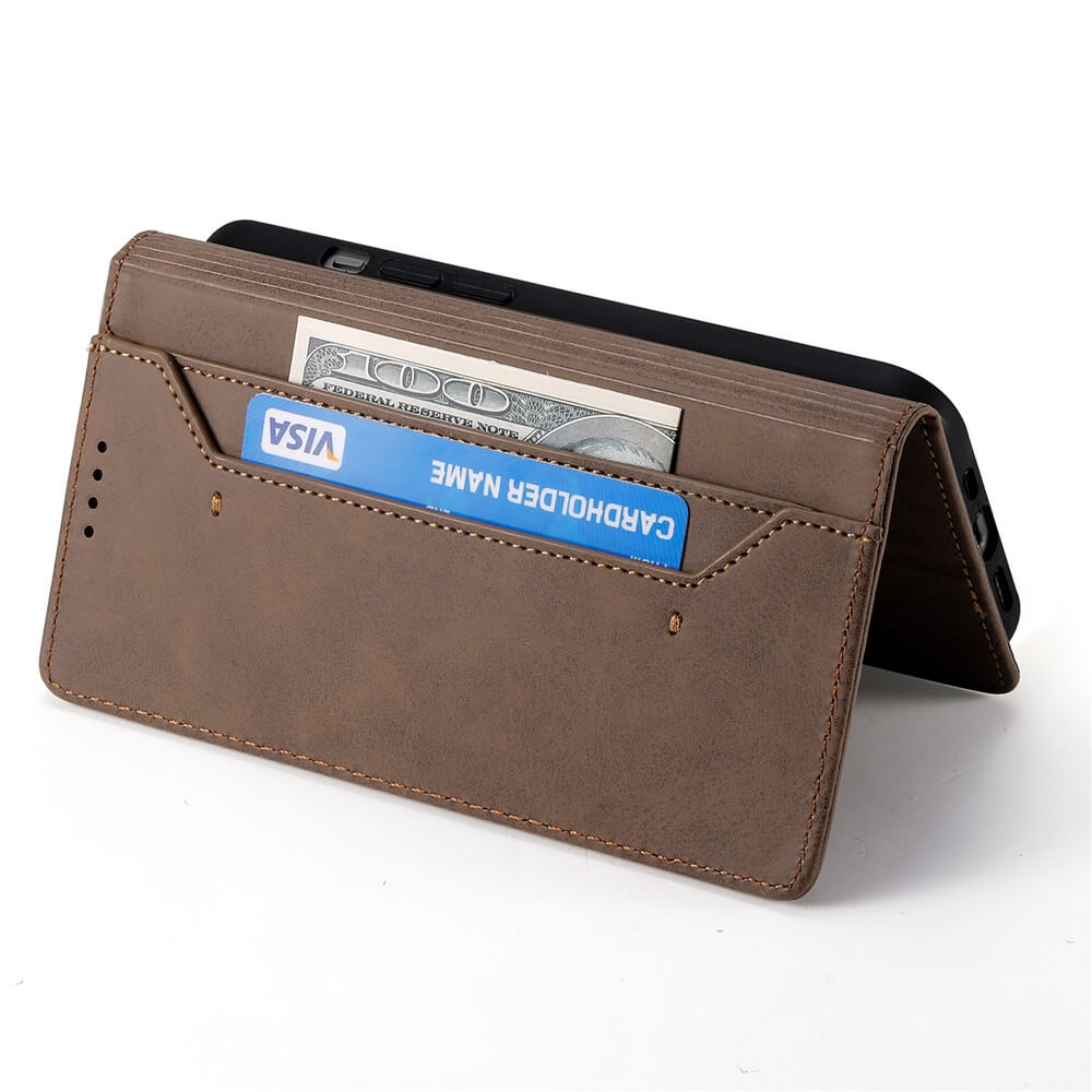 Das Cover-Discount iPhone 17 Air - Flip Case mit RFID Blocker bietet Kartenfächer für Kreditkarten und Bargeld, lässt sich als Ständer nutzen und schützt dank RFID-Blockierung Ihre Daten.