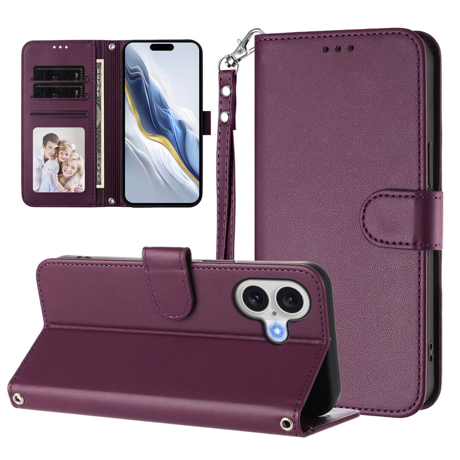 Das iPhone 17 - Glänzendes Hüllen Etui mit Handschlaufe von Cover-Discount bietet Kartenfächer, Fototaschen und einen faltbaren Stand - die perfekte, stylische Schutzhülle für dein Smartphone.
