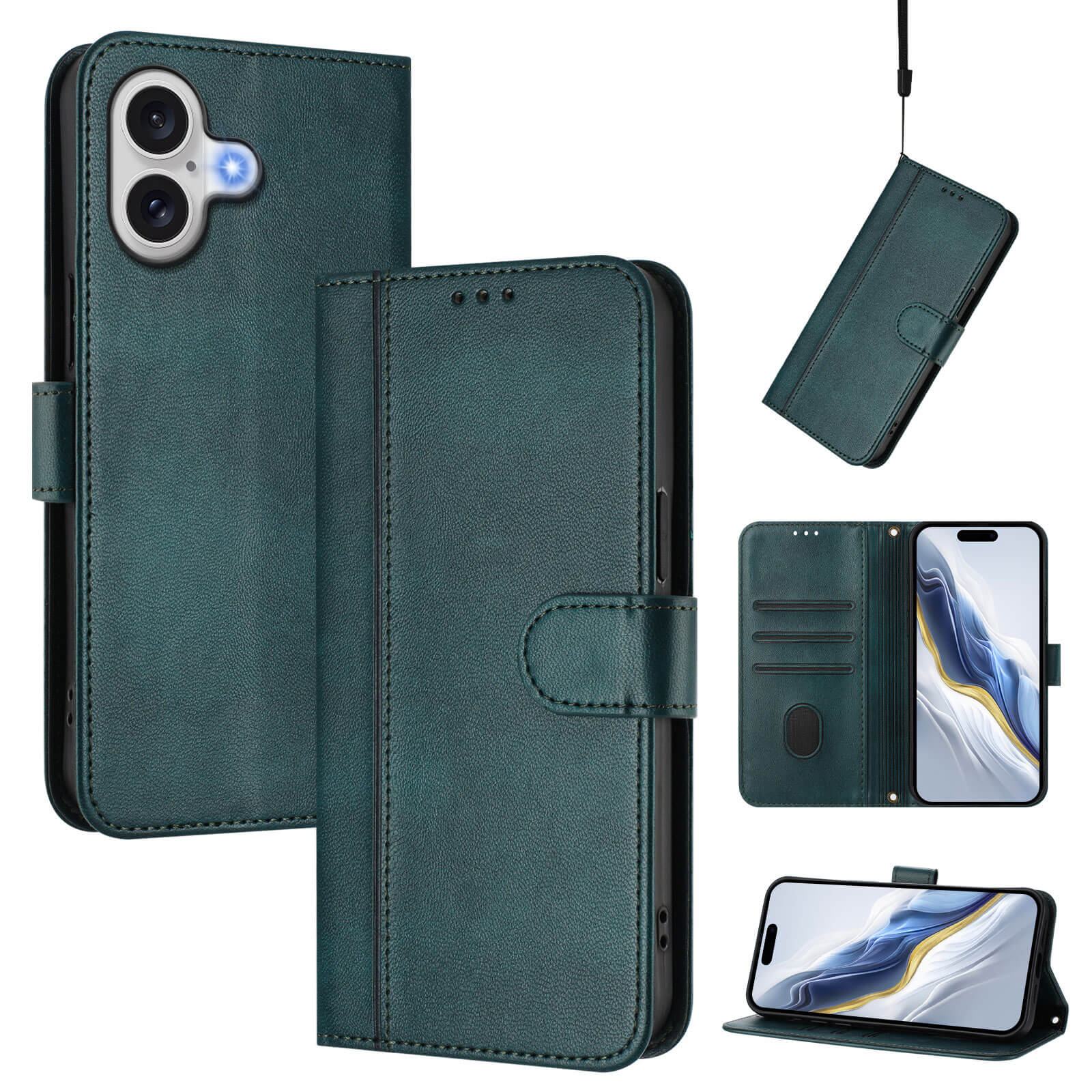 Cover-Discount iPhone 17 - Retro Look Etui im Vintage Design: Schützt geschlossen, dient geöffnet als Standfuß, mit Lanyard und Kartenfächern für stilvolle Funktionalität.