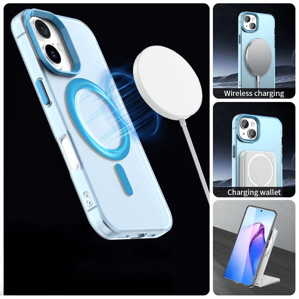 Die Cover-Discount iPhone 17 Acryl-Handyhülle mit Magnet und Farbakzent ist kompatibel mit MagSafe, kabellosem Laden sowie Wallet- und Ständerzubehör.