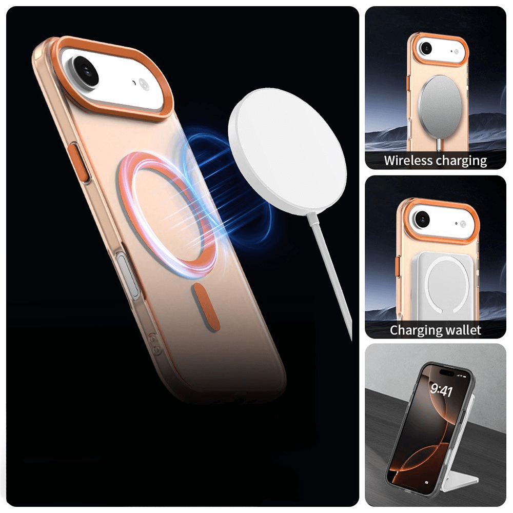 Die iPhone 17 Air - Acryl-Handyhülle mit Magnet und Farbakzent von Cover-Discount unterstützt MagSafe, kabelloses Laden, Wallet-Attachment und Standfunktion für optimalen Schutz und Komfort.