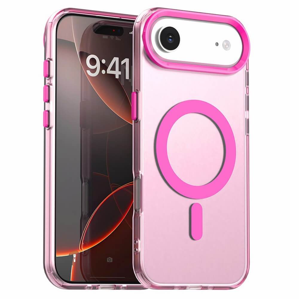 Die Cover-Discount iPhone 17 Air Acryl-Handyhülle mit Magnet und Farbakzent, ideal für kabelloses Laden, wird auf einem iPhone mit 9:41 Displayzeit präsentiert.