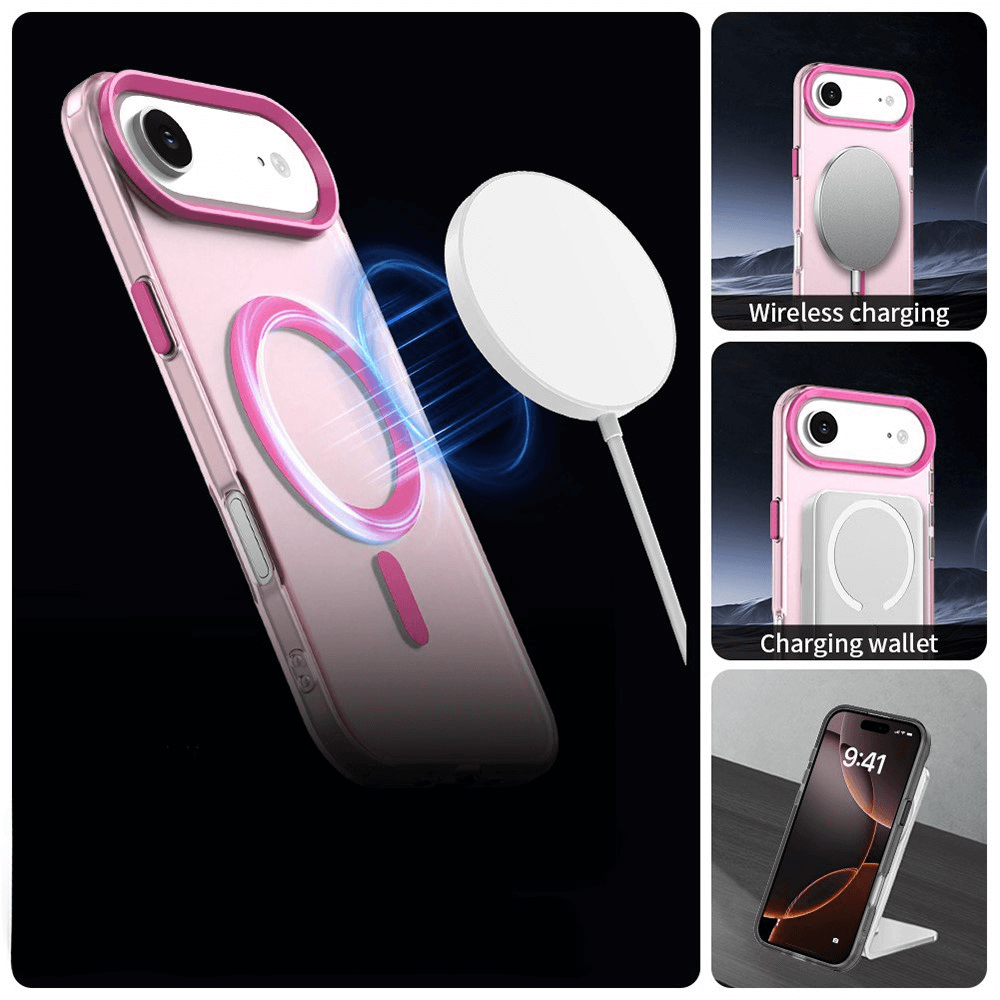 Die iPhone 17 Air - Acryl-Handyhülle mit Magnet und Farbakzent von Cover-Discount unterstützt MagSafe-Laden, kabelloses Laden am Ständer sowie eine ladende Geldbörse - idealer Schutz fürs iPhone 17 Air.