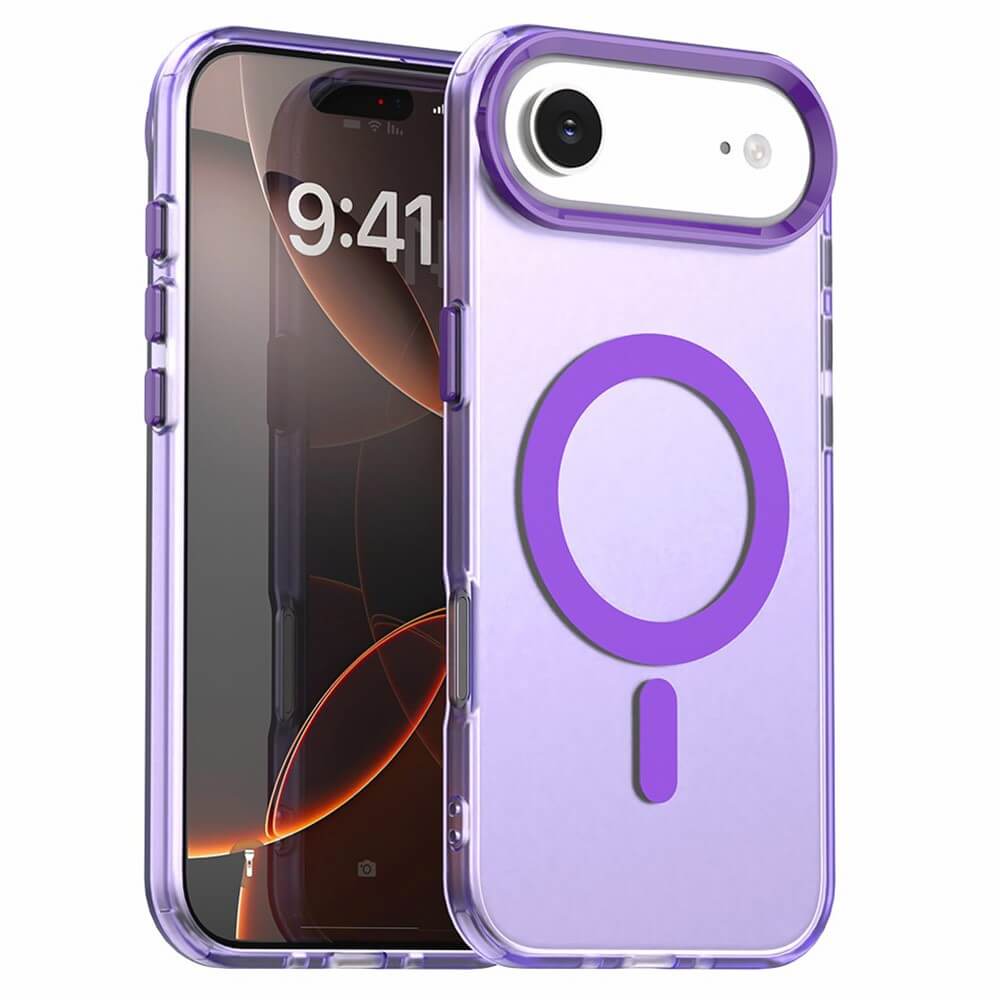 Die iPhone 17 Air Acryl-Handyhülle mit Magnet und Farbakzent von Cover-Discount in klarem Lila bietet ein zirkuläres Design auf der Rückseite für kabelloses Laden.