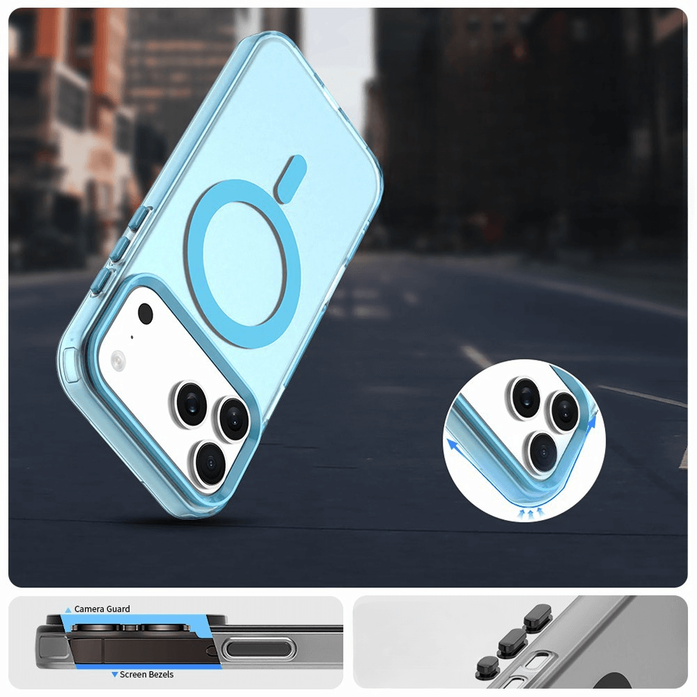 Cover-Discount iPhone 17 Pro Max - Acryl-Handyhülle mit Magnet und Farbakzent: Schützt Kamera, hat erhöhte Bildschirmränder, MagSafe-kompatibles, klares Design - ideal für kabelloses Laden.