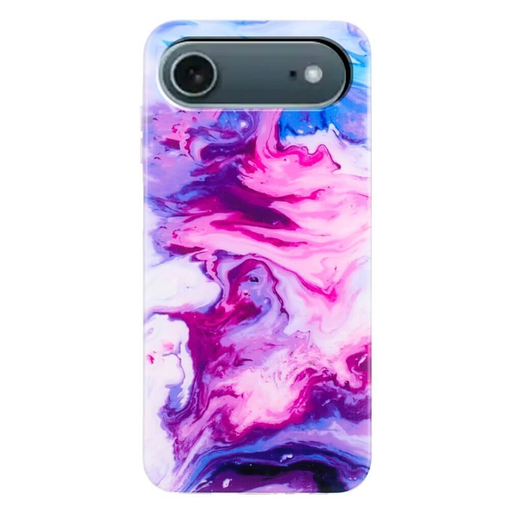 Verschönern Sie Ihr iPhone 17 mit der Cover-Discount Air Silikon Hülle mit einem bunten Marmor-Design in Lila, Pink und Blau.