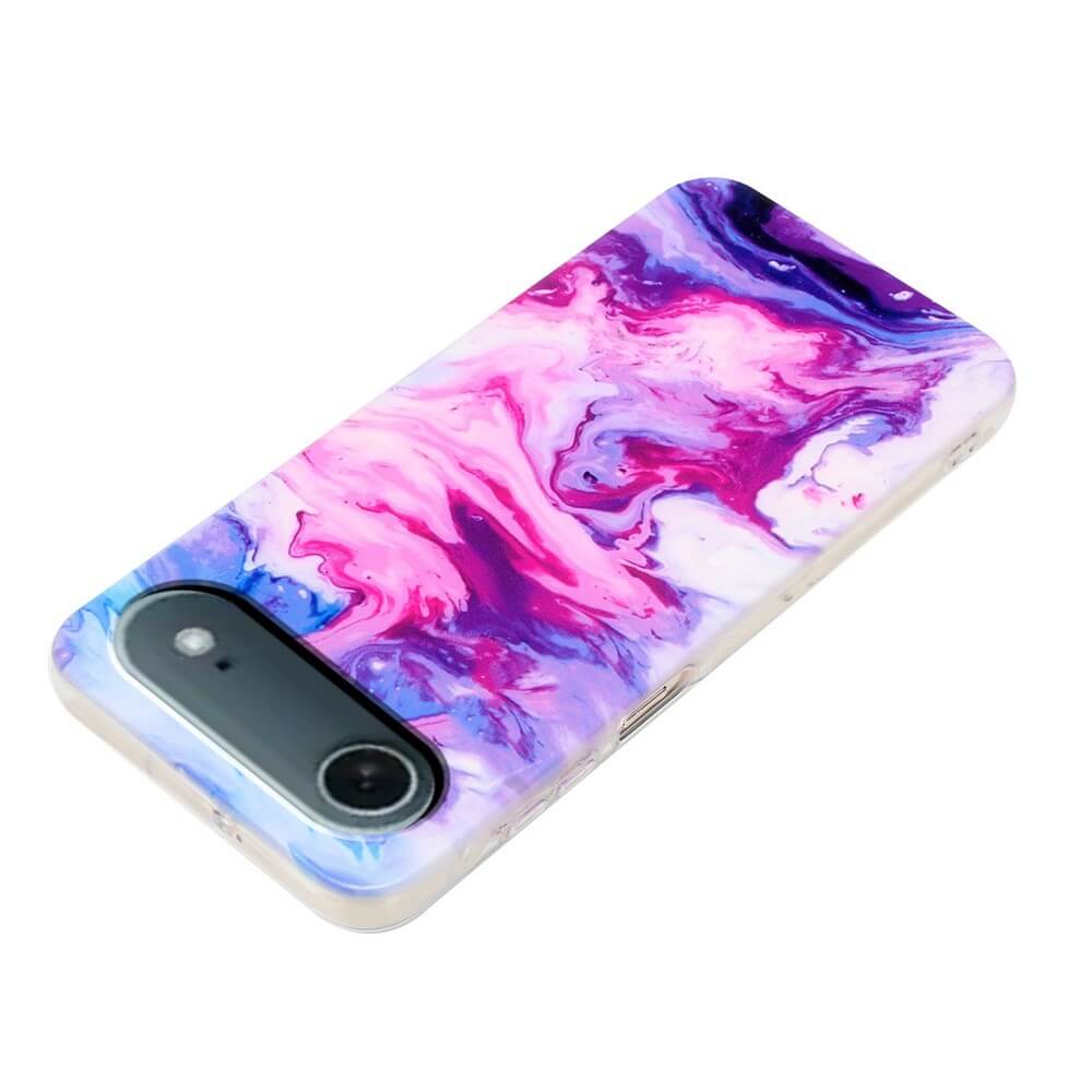 Die Cover-Discount iPhone 17 Air Silikon Hülle mit Marble Motiv präsentiert ein pink-lila-weißes Marmormuster und passt perfekt auf Ihr Smartphone.