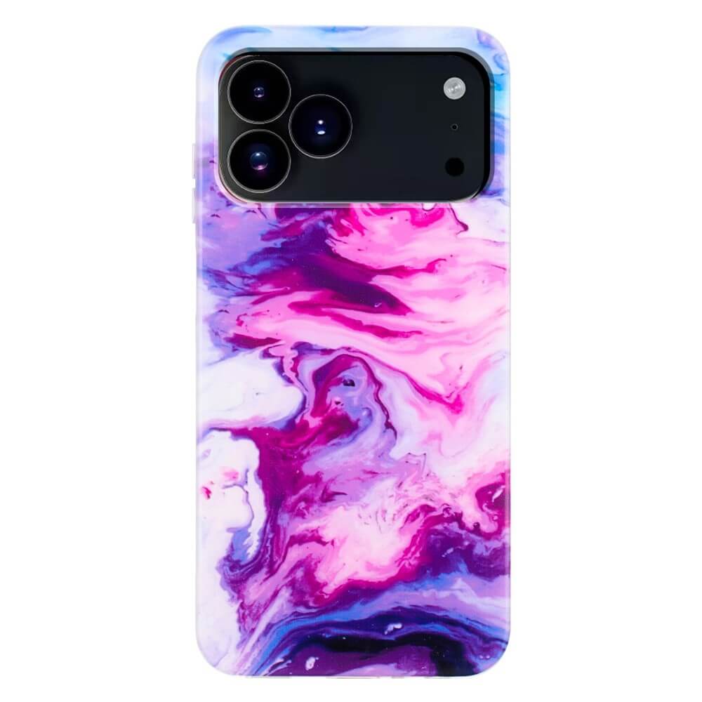 Die Cover-Discount iPhone 17 Pro Max - Silikon Hülle mit Marble Motiv bietet ein rosa, lila und weiß marmoriertes Design sowie langlebigen TPU-Schutz in einer stilvollen Handyhülle.