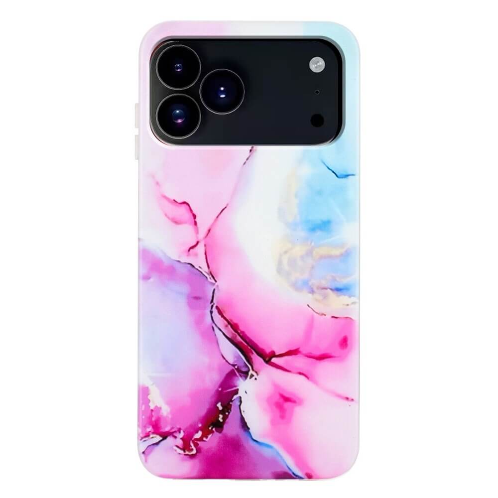 Die Cover-Discount Silikon Hülle für das iPhone 17 Pro Max mit Marmor Motiv in Pink, Lila und Blau bietet stylischen Schutz und modernes Design für dein Smartphone.