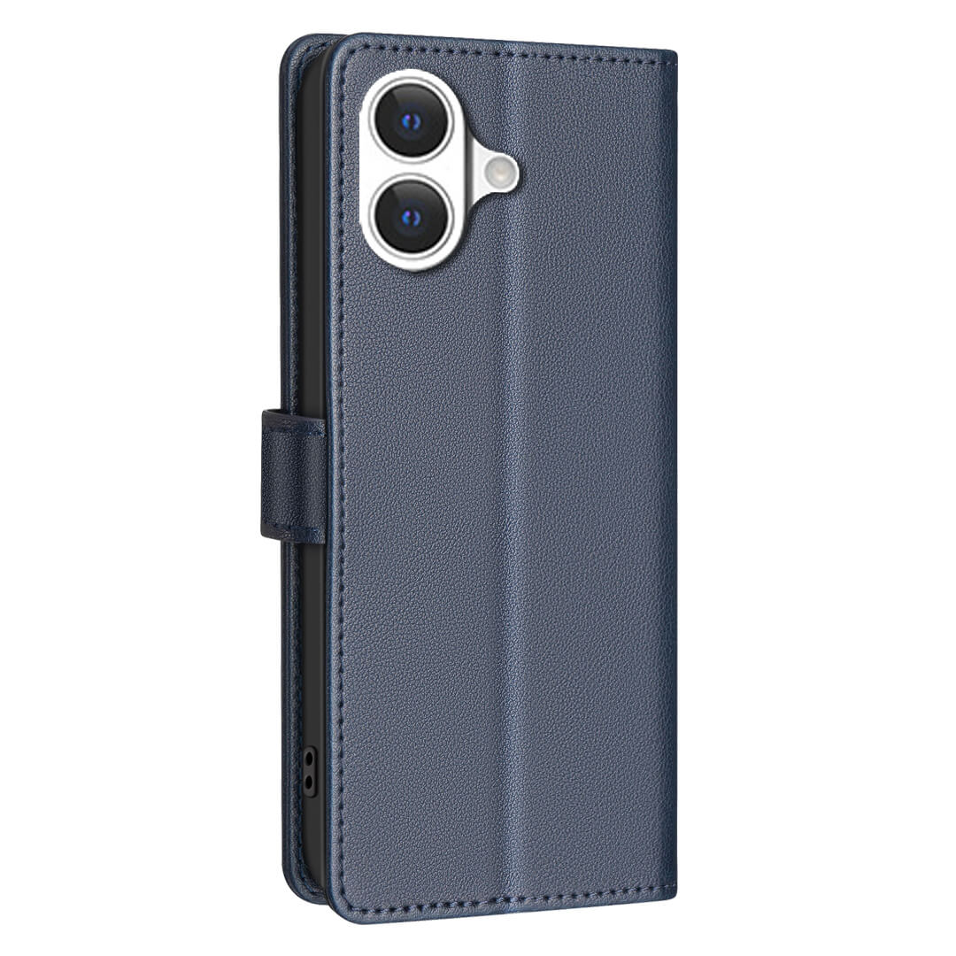 Das BINFEN Color iPhone 17 - BINFEN Leder Etui Hülle mit RFID Blocker in Dunkelblau verfügt über eine aufklappbare Hülle, ein integriertes Kartenetui, eine sichtbare Kamera und seitliche Tasten sowie einen integrierten RFID-Schutz für zusätzliche Sicherheit.