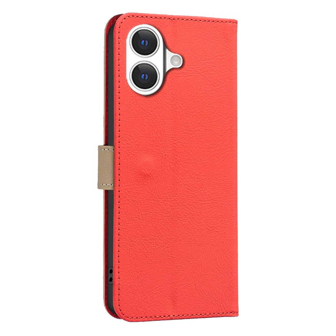 Die BINFEN Color iPhone 17 - BINFEN Ledertasche Floral ist eine rote Ledertasche mit Magnetverschluss und eleganter floraler Prägung, die die Rückseite und die Seiten Ihres Smartphones schützt.