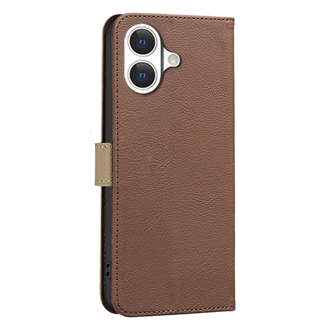 Die BINFEN Color iPhone 17 - BINFEN Ledertasche Floral in Braun verfügt über eine Hülle mit eleganter floraler Prägung, einen Kameraausschnitt und einen integrierten RFID-Schutz für zusätzliche Sicherheit.