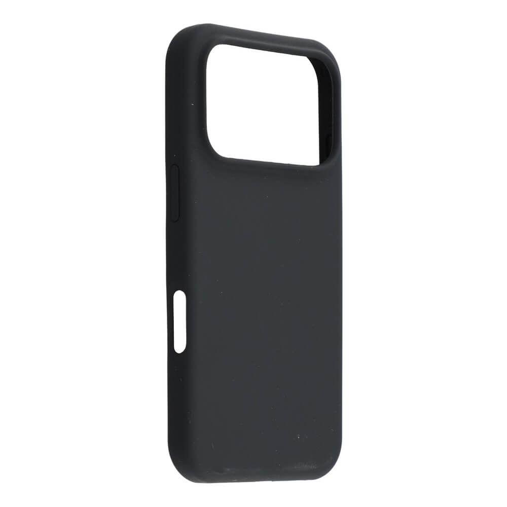 Die Cover-Discount iPhone 17 Pro Max - Solide Silikonhülle in Schwarz mit großem rechteckigem Kameraausschnitt bietet schlanken Schutz, Soft-Touch-Oberfläche und modernen Look - präsentiert vor weißem Hintergrund.