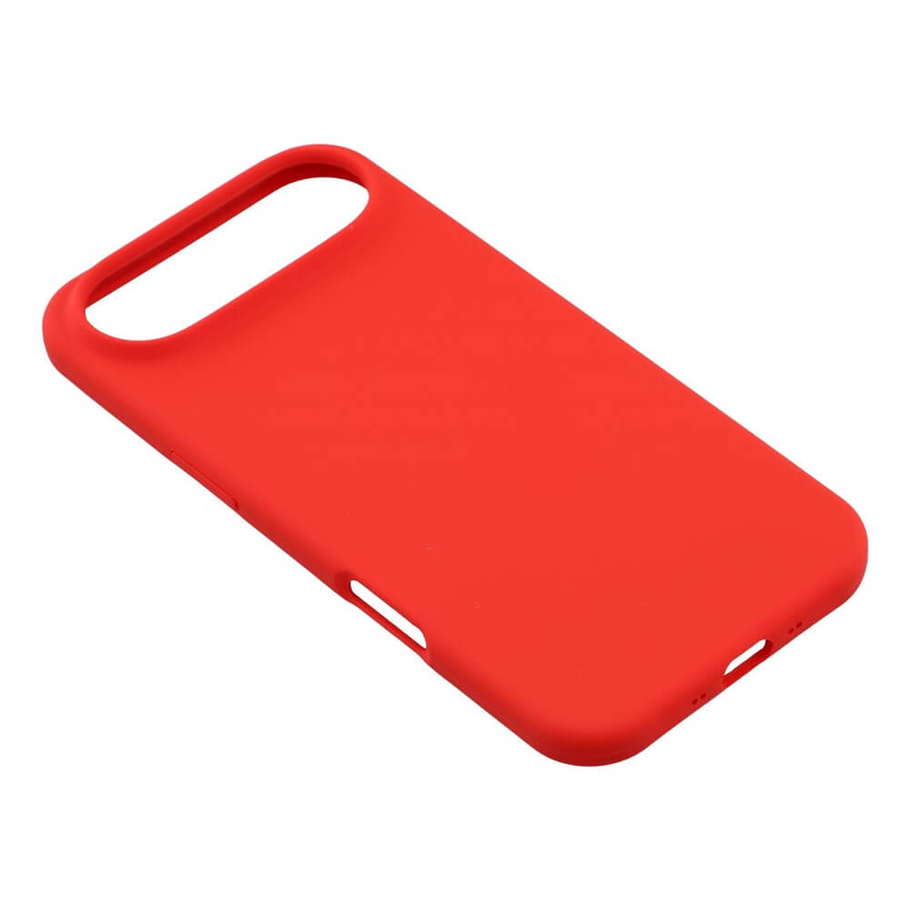 Die Cover-Discount iPhone 17 Air - Solide Silikonhülle in leuchtendem Rot mit Soft-Touch-Oberfläche und präzisem Kameraausschnitt bietet schlanken Rundumschutz, präsentiert auf weißem Hintergrund.