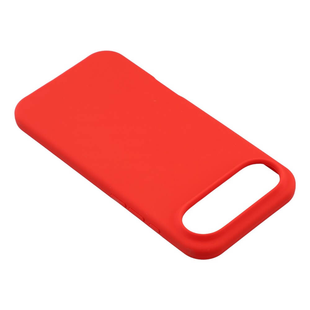 Die Cover-Discount iPhone 17 Air - Solide Silikonhülle in Rot mit Soft-Touch-Oberfläche bietet schlanken Rundumschutz und ist auf weißem Hintergrund abgebildet.
