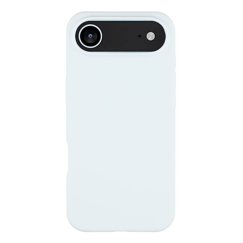 Ein weisses Smartphone mit Kamera und Blitz oben links wird von der Cover-Discount iPhone 17 Air - Solide Silikonhülle für schlanken Rundumschutz geschützt.