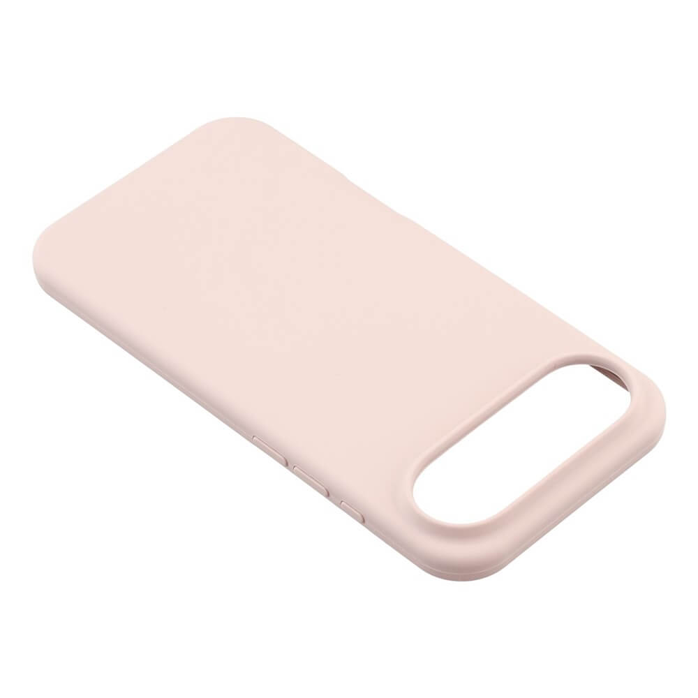 Die iPhone 17 Air - Solide Silikonhülle von Cover-Discount in Hellrosa verfügt über abgerundete Kanten für einen schlanken Rundumschutz, dargestellt in einer schrägen Draufsicht auf weißem Hintergrund.