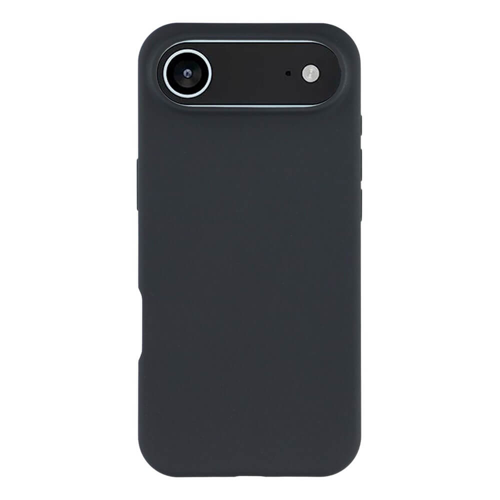Die Cover-Discount iPhone 17 Air - Solide Silikonhülle in Schwarz bietet schlanken Rundumschutz mit Kamera- und Blitz-Aussparung oben links.