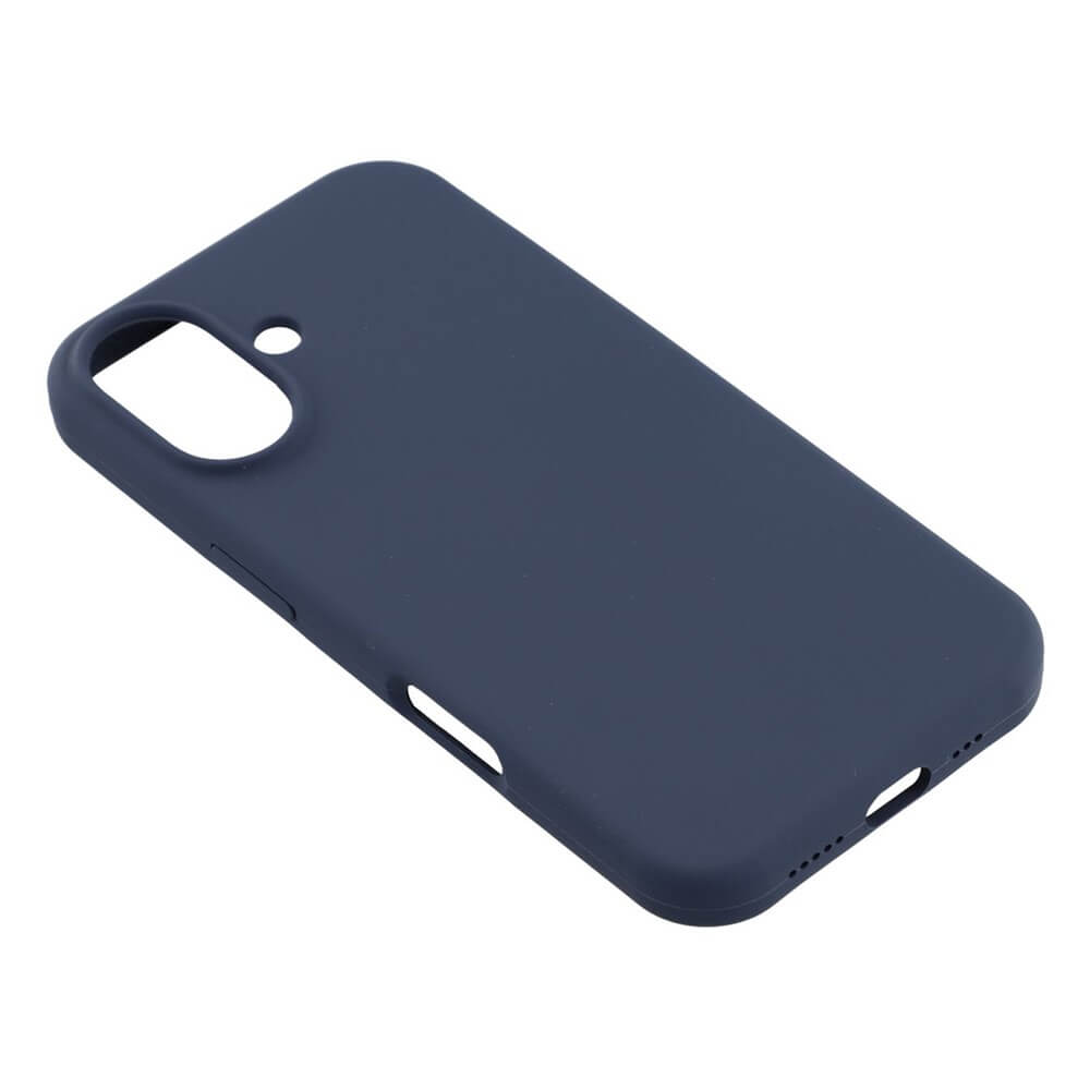 Die iPhone 17 - Solide Silikonhülle von Cover-Discount in Marineblau bietet schlanken Schutz, Soft-Touch-Haptik und präzise Kamera-/Tastenausschnitte, dargestellt auf weißem Hintergrund.
