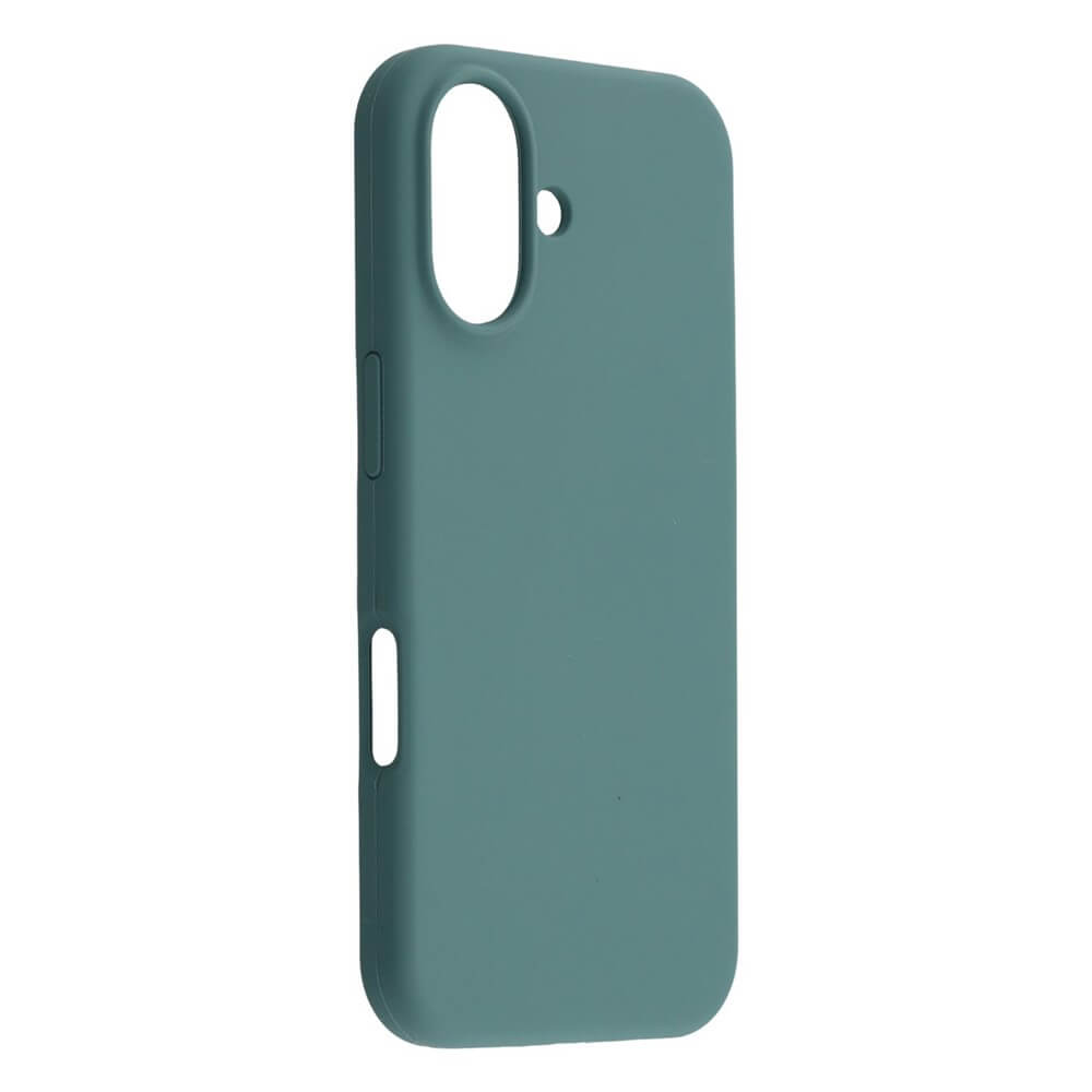 Die Cover-Discount iPhone 17 - Solide Silikonhülle, die angewinkelt gezeigt wird, um Seiten- und Kameraausschnitte hervorzuheben, bietet schlanken Schutz.