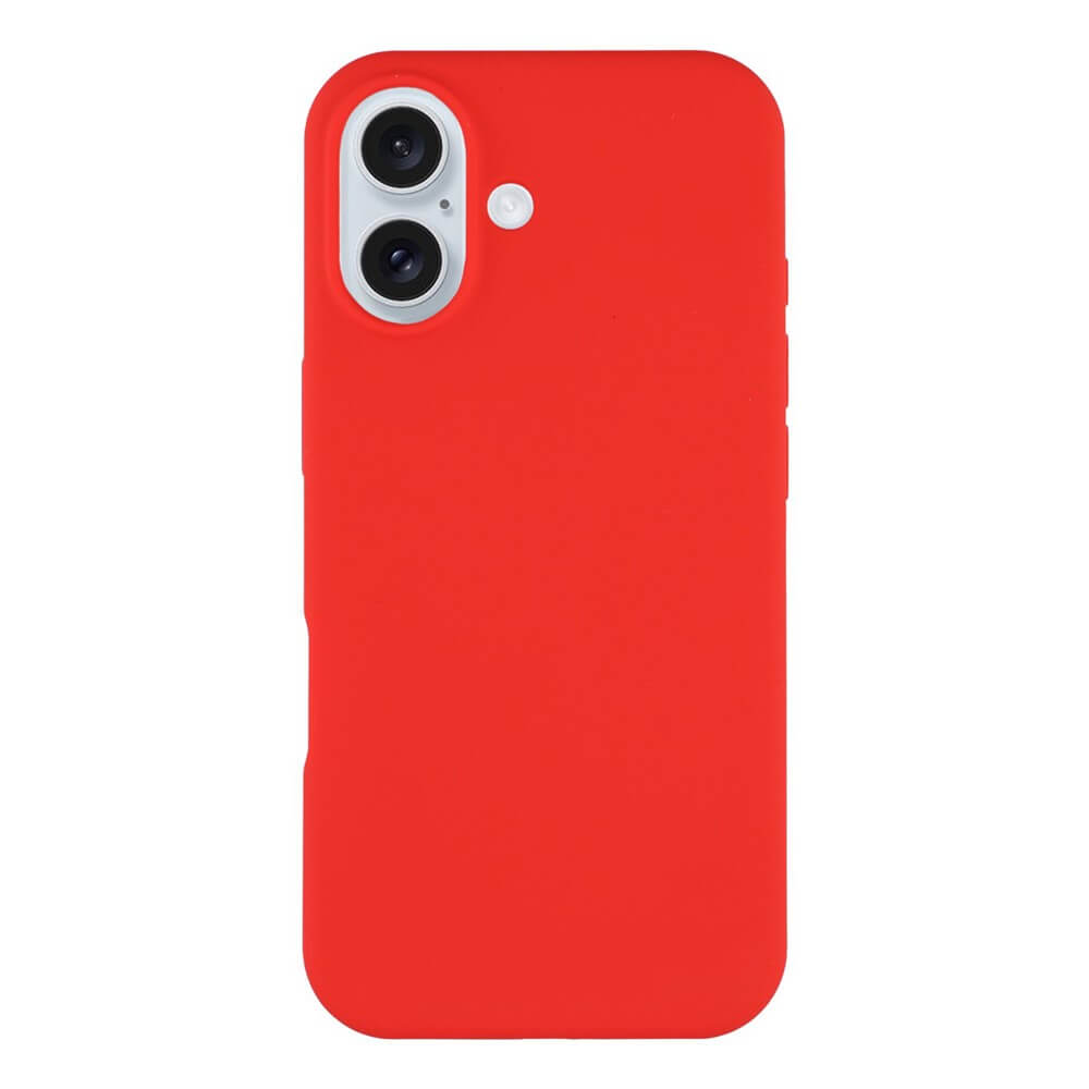 Die Cover-Discount iPhone 17 - Solide Silikonhülle in Rot bietet schlanken Schutz mit einer Soft-Touch-Oberfläche. Entworfen für Stil und Komfort, passt es perfekt um Ihr Smartphone, zeigt die Dual-Kameras und Blitz.
