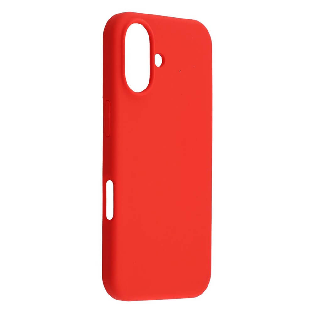 Die iPhone 17 - Solide Silikonhülle von Cover-Discount in leuchtendem Rot bietet schlanken Schutz, eine Soft-Touch-Oberfläche und präzise Aussparungen für Kamera und Tasten - präsentiert auf weißem Hintergrund.