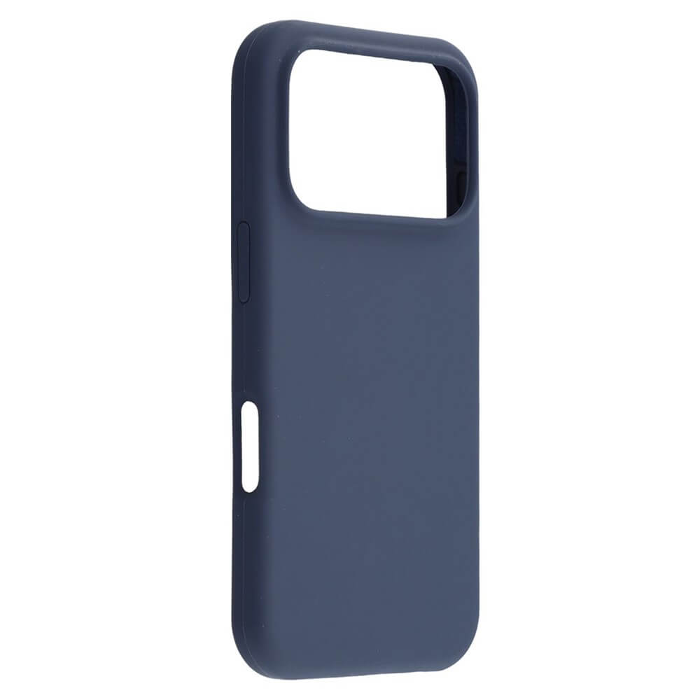 #farbe_dunkelblau|Die Cover-Discount iPhone 17 Pro - Solide Silikonhülle in Dunkelblau bietet einen großen rechteckigen Kameraausschnitt und präzise seitliche Tastenöffnungen für schlanken Rundumschutz.