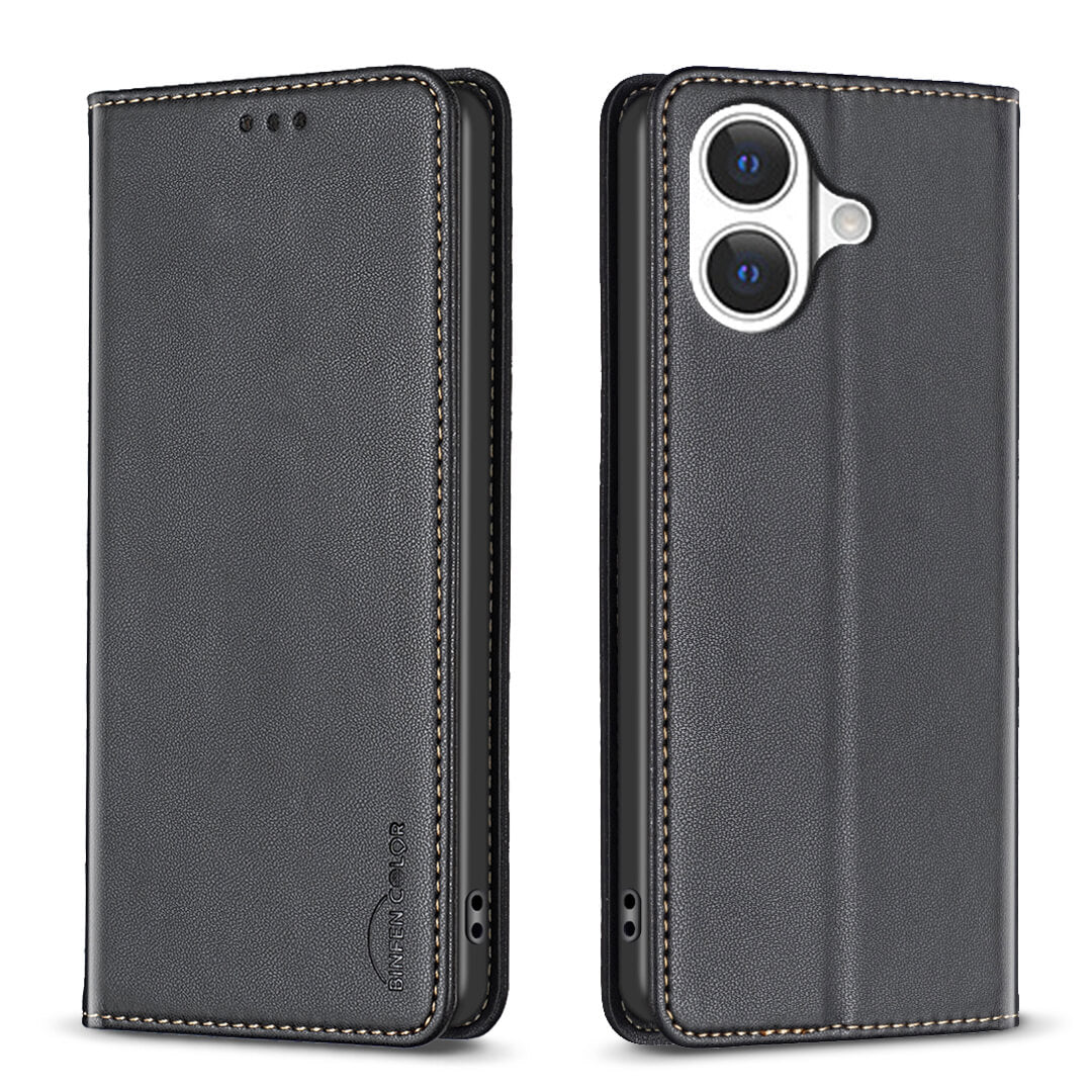 Die BINFEN Color iPhone 17 - BINFEN Flip Case Hülle aus elegantem Kunstleder zeigt sich geschlossen von vorne und hinten, präsentiert feine Nähte und einen Kameraausschnitt - für stilvollen Rundum-Schutz.