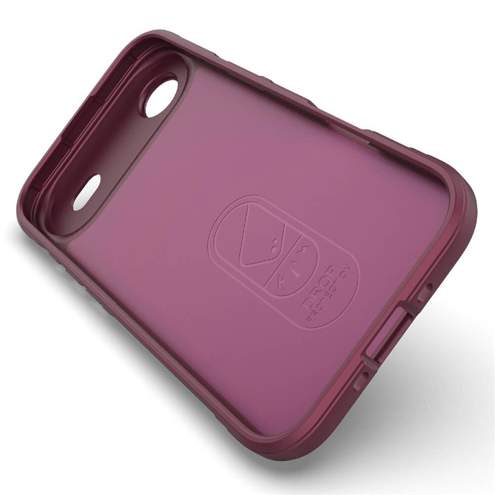 Lila/maroon Handyhülle mit Aussparungen, internem DROP PROTECTION Schild, sturzsicher.