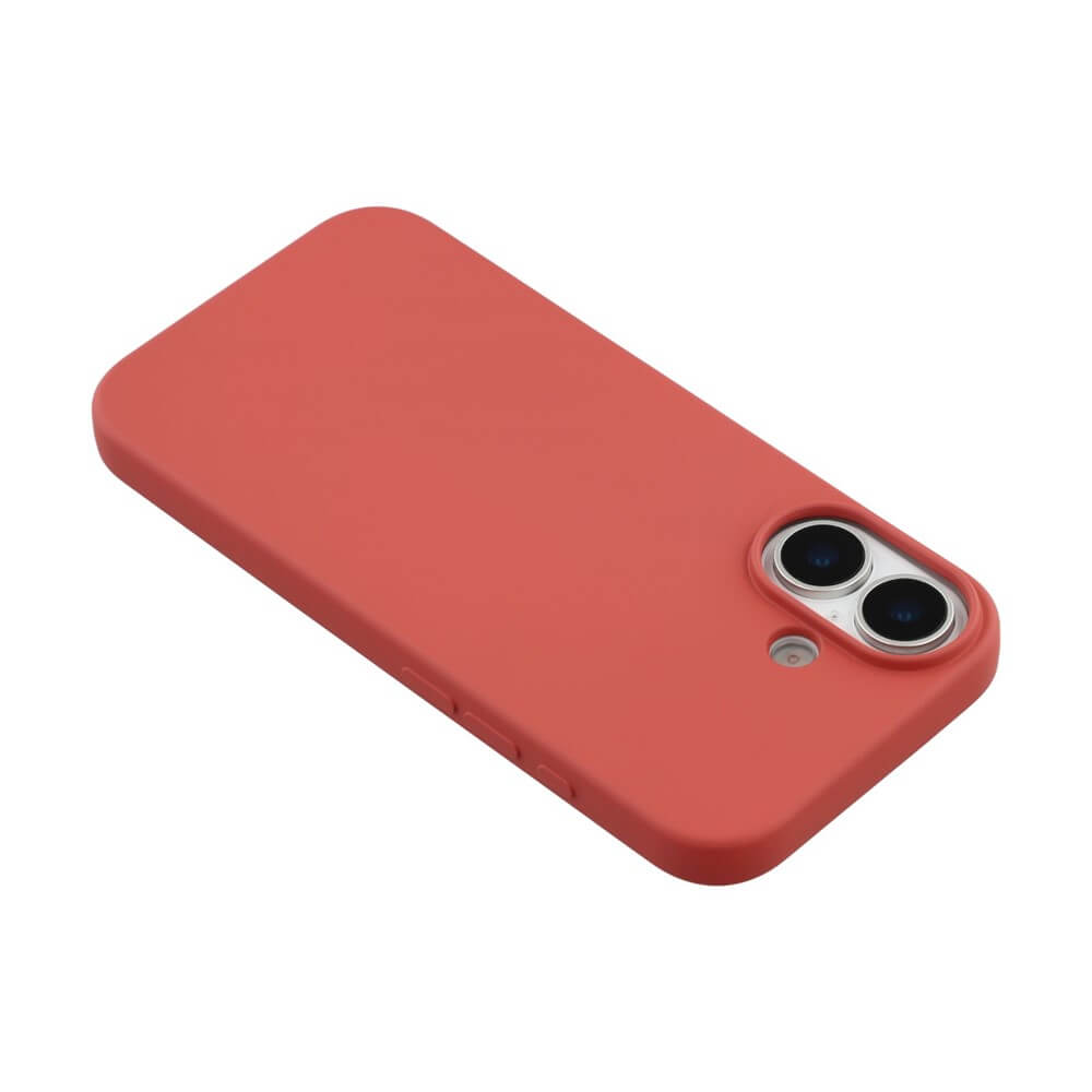 Rote matte Smartphone-Hülle mit präzisen Aussparungen für Dual-Kamera und Tasten, elegant gestaltet.