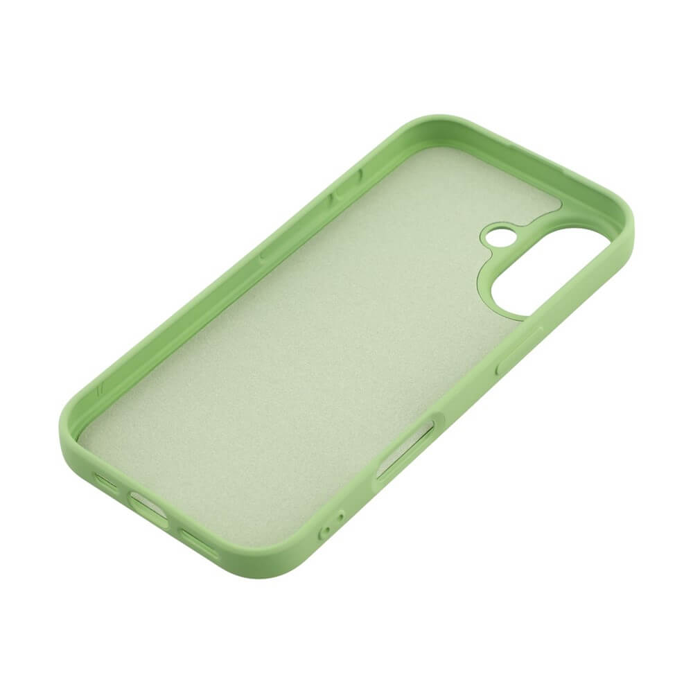 Hellgrüne Smartphone-Hülle mit Kamera- und Tasten-Aussparungen, glatte Oberfläche, optimaler Schutz.