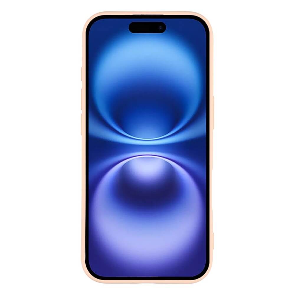 Smartphone mit beigem Rahmen und blauem Hintergrund mit Farbverläufen, Display schwarz umrandet