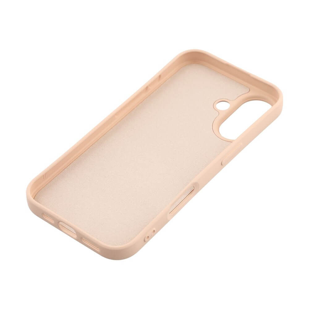 Beige Handyhülle mit präzisen Aussparungen und matter Oberfläche, minimalistisch und schützend für Smartphones.