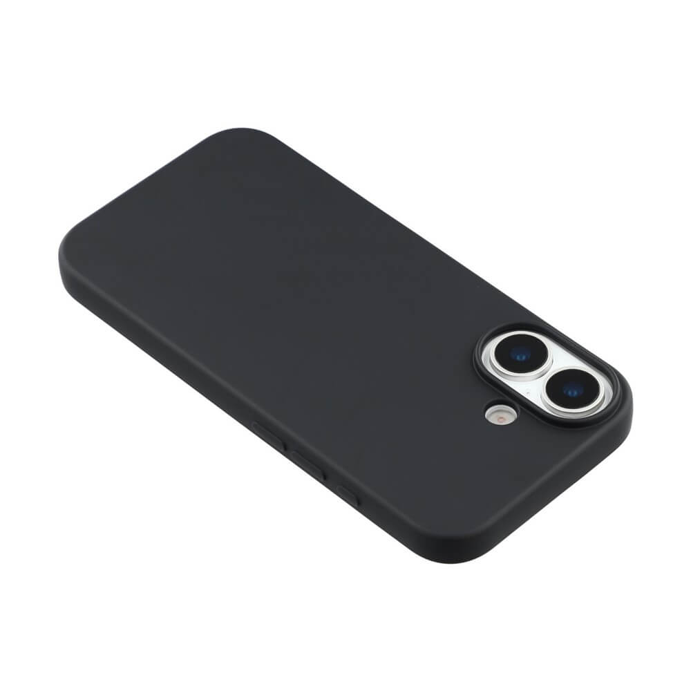 Matte schwarze Handyhülle für Smartphone mit Dual-Kamera und Blitz, elegant und minimalistisch.