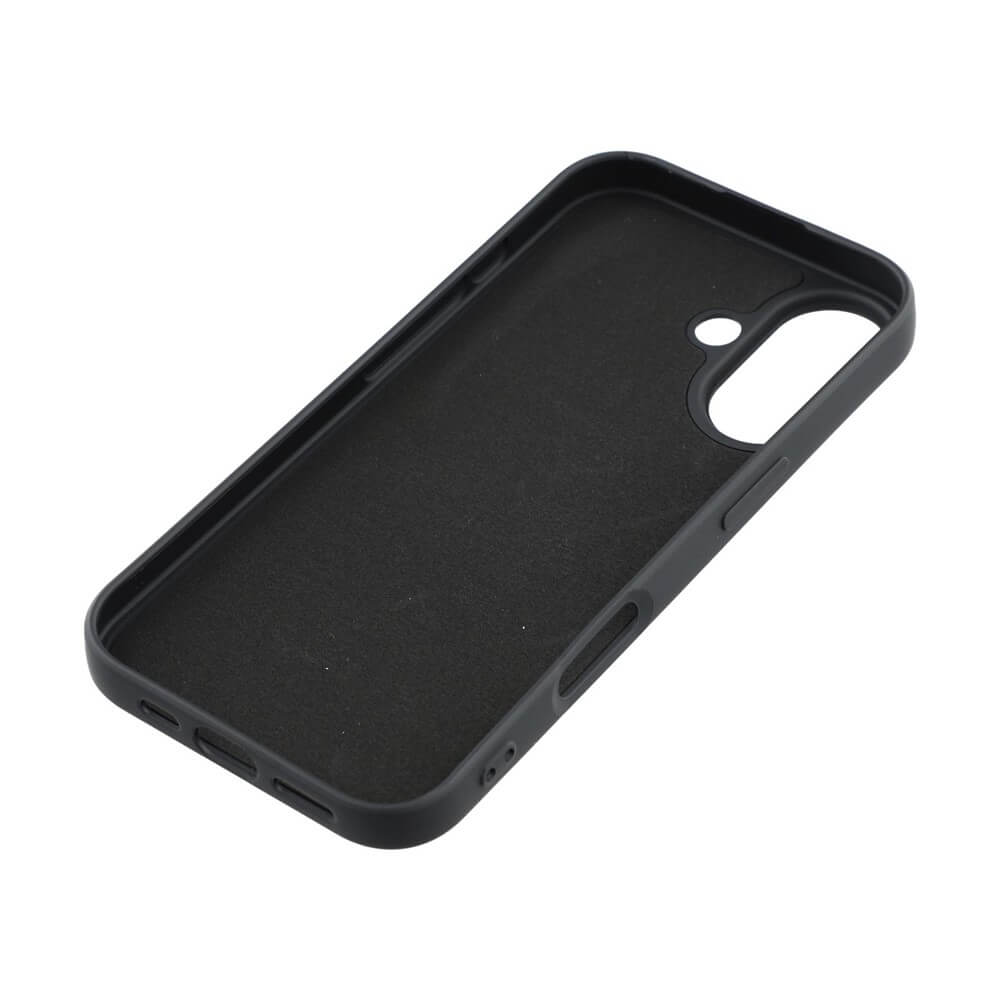 Elegante schwarze Smartphone-Hülle mit präzisen Aussparungen für Kamera und Tasten, robust und stilvoll.