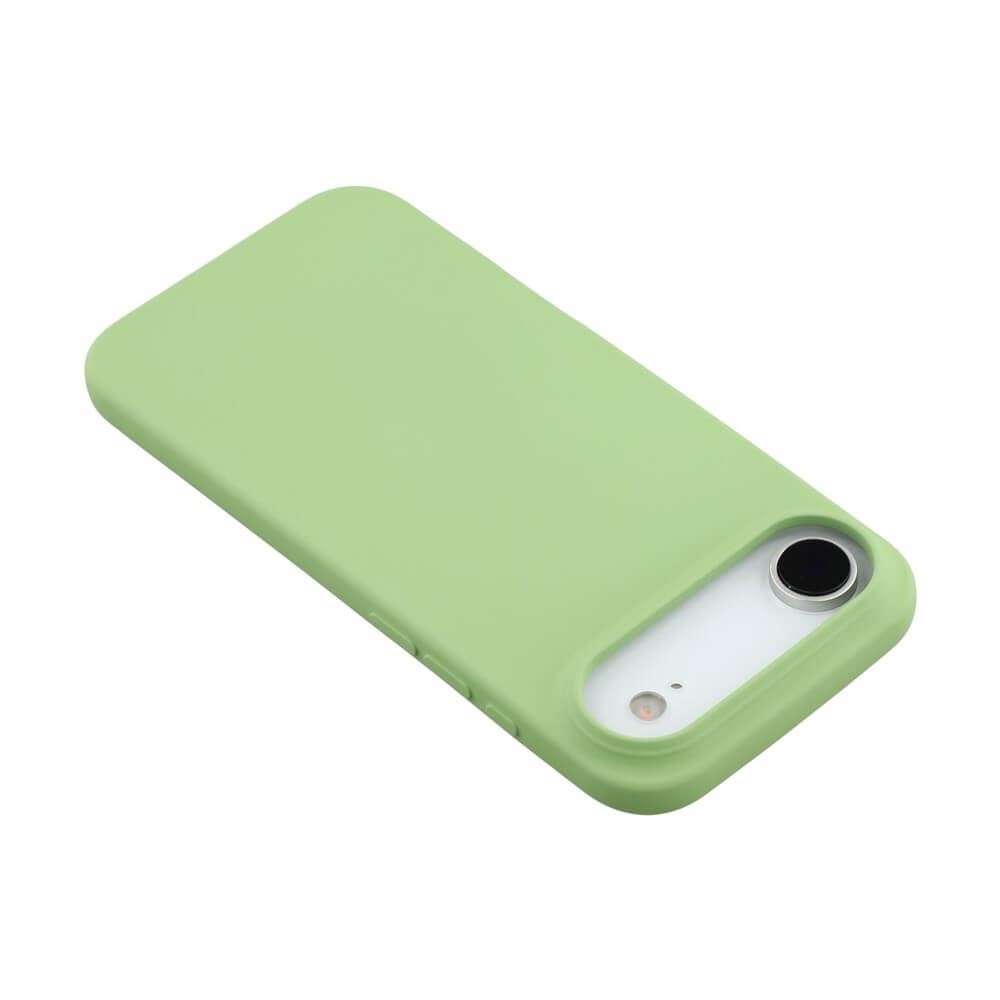 Helle grüne Schutzhülle für weißes Smartphone mit Kamera und Blitz, minimalistisches Design.