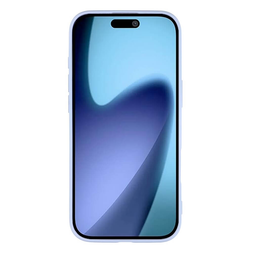 Modernes Smartphone mit lila Schutzcover, randlosem Display und pillenförmiger Notch.