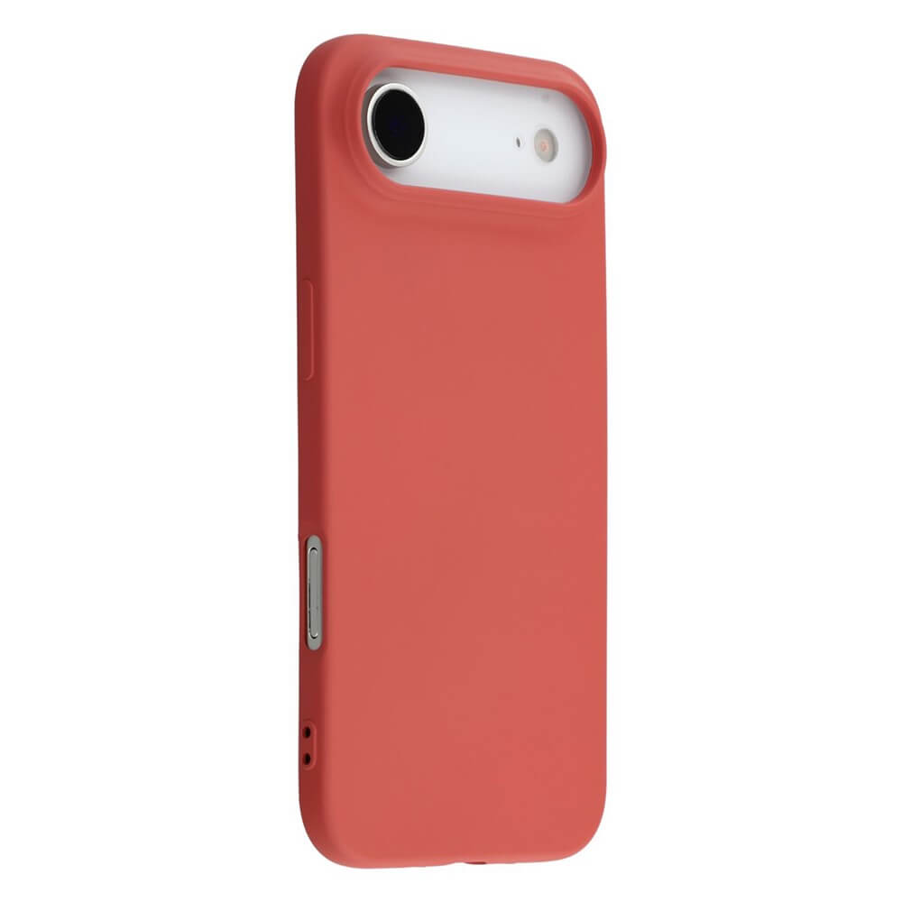Weißes Smartphone mit rotem, passgenauem Schutzcase, matter Oberfläche und abgerundeten Kanten auf weißem Hintergrund.
