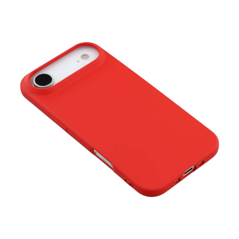 Ein modernes Smartphone mit rotem, robustem Schutzgehäuse und weißer Rückseite, Kamera- und Bedienungselemente sichtbar.