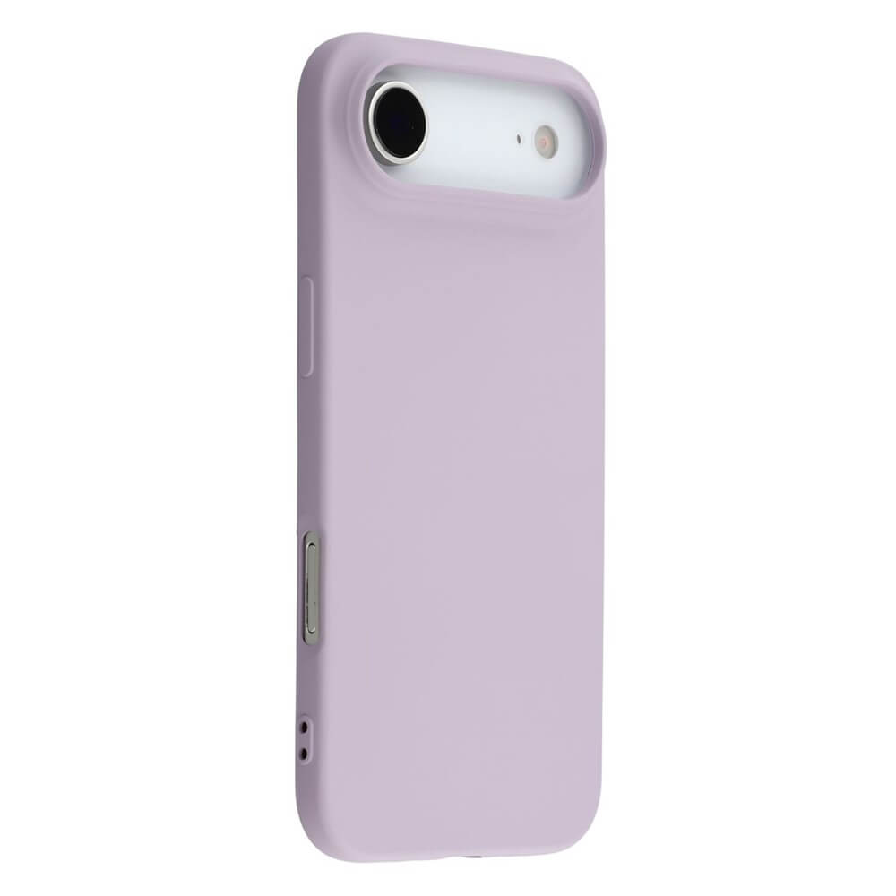 Smartphone mit lavendelfarbenem Schutzcover, präzisen Aussparungen für Kamera und Tasten, elegante Optik