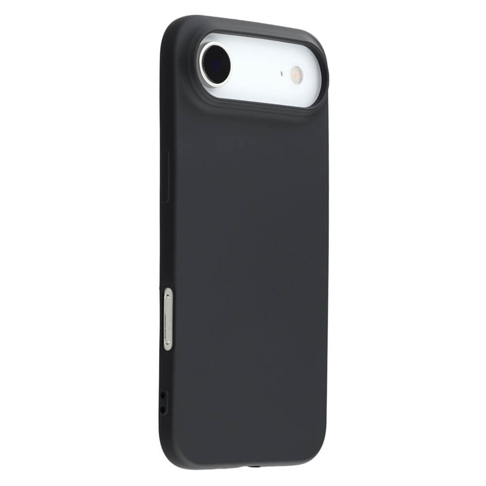 Matte schwarze Handyhülle schützt Smartphone mit sichtbar integrierter Kamera und Blitz, elegantes Schweizer Design.