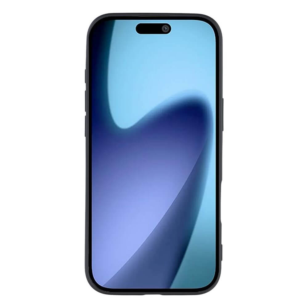 Vorderansicht eines modernen Smartphones mit abgerundeten Kanten und blau-violettem Hintergrund, Frontkamera-Ausschnitt.